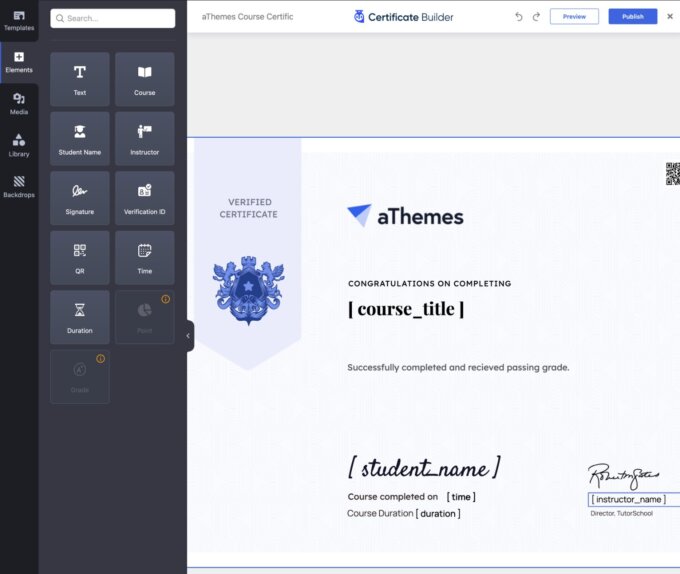 Tutor LMS certificate builder