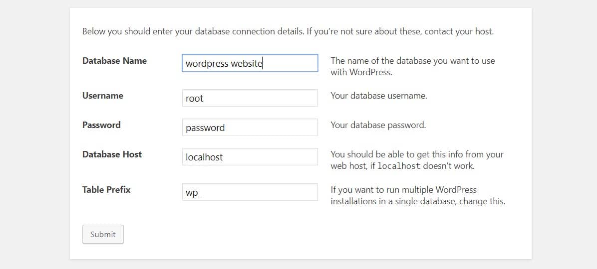 Database settings