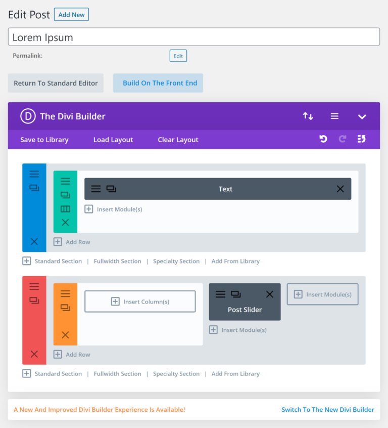 Divi Builder Legacy Interface