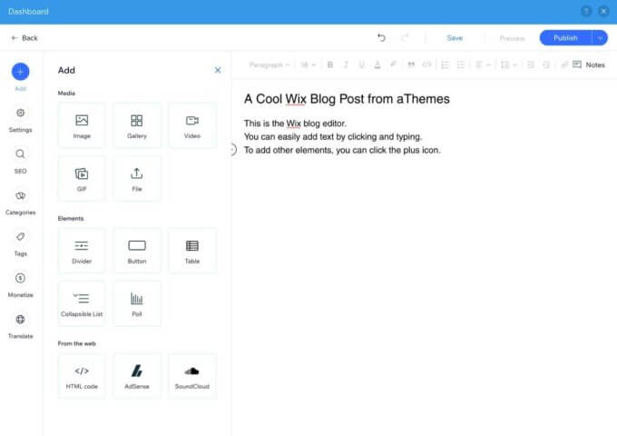 Wix blog editor