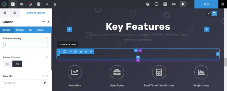 Fusion Builder Live Column Options