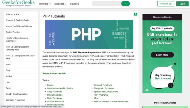 GeeksForGeeks PHP Tutorials