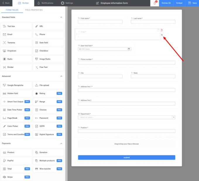 Kali Forms multi-column forms