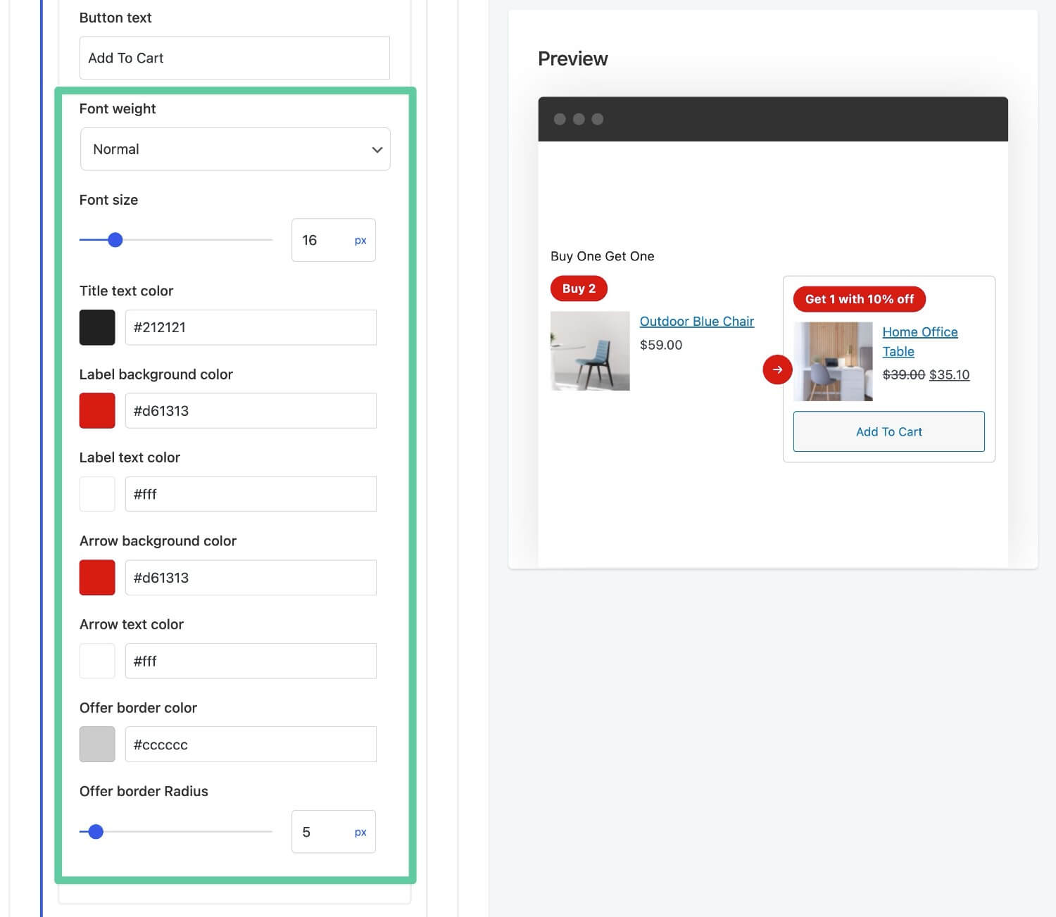 Single product style settings