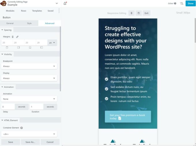 Beaver Builder responsive editing mode