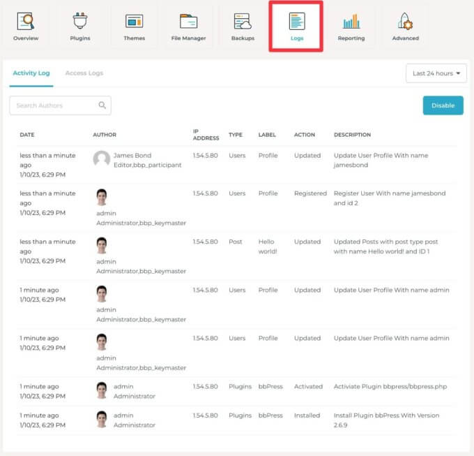 Rocket.net WordPress activity logging