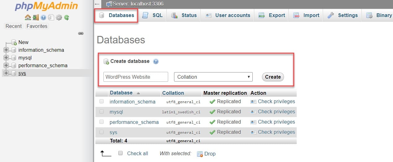 Create a new database