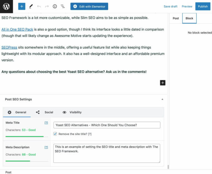 The SEO Framework settings