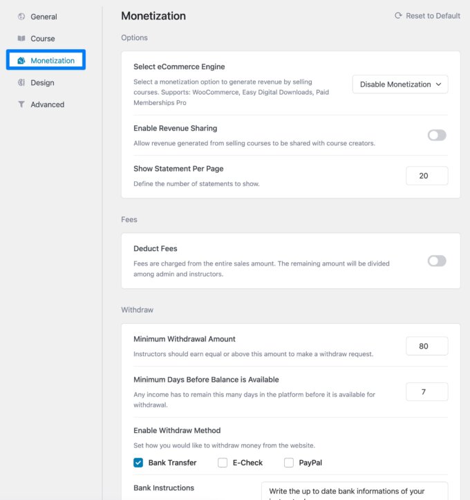 Tutor LMS monetization settings