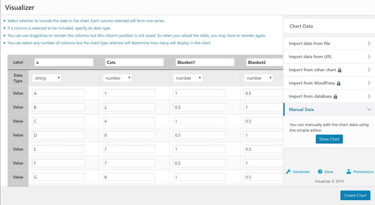 Visualizer edit chart data