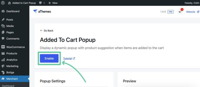 Enable the added to cart popup module