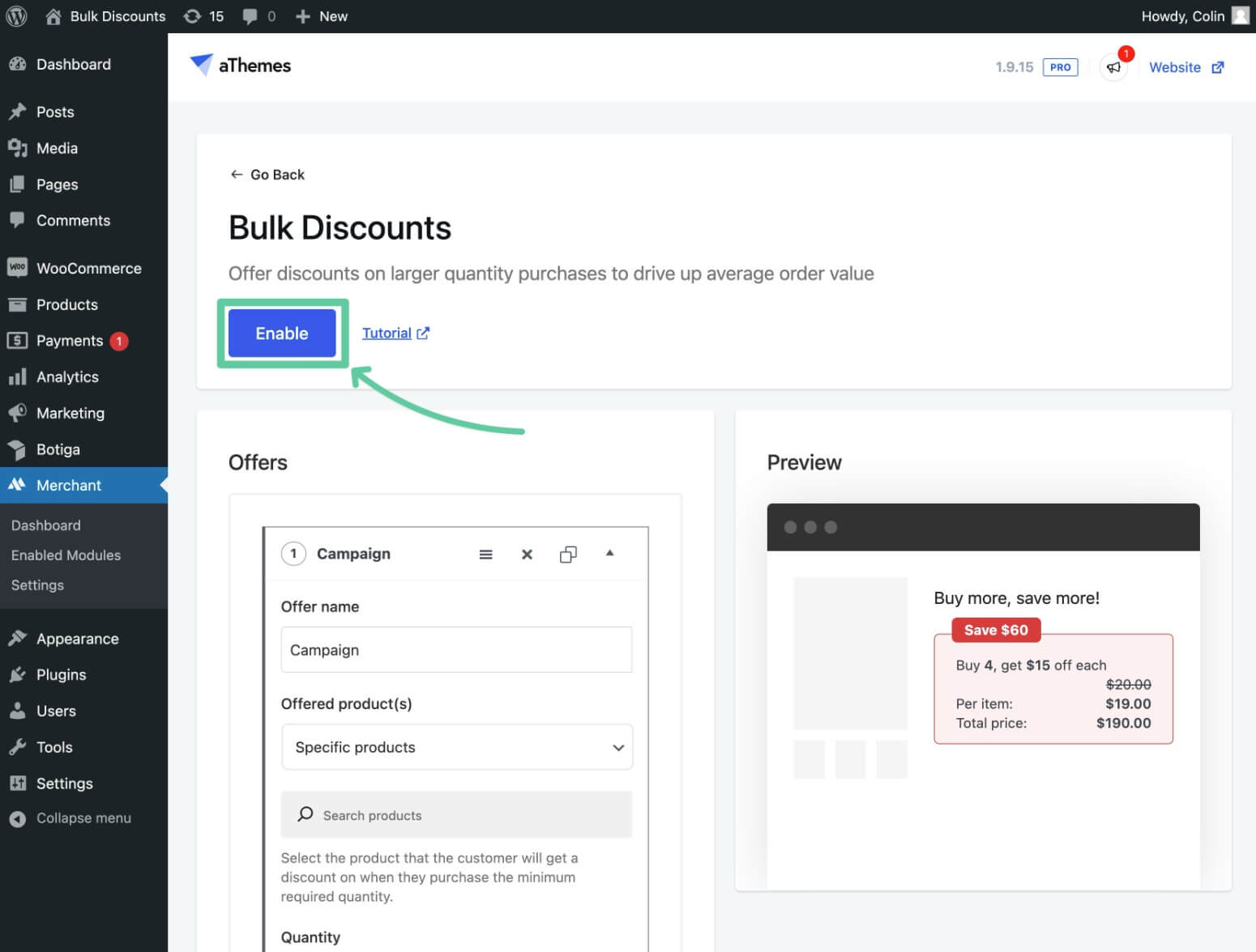 Enable Merchant Bulk Discounts module