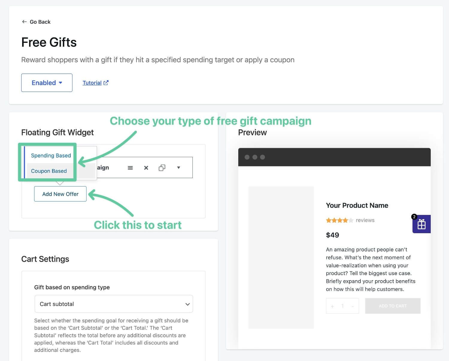 Types of free gift campaigns for WooCommerce