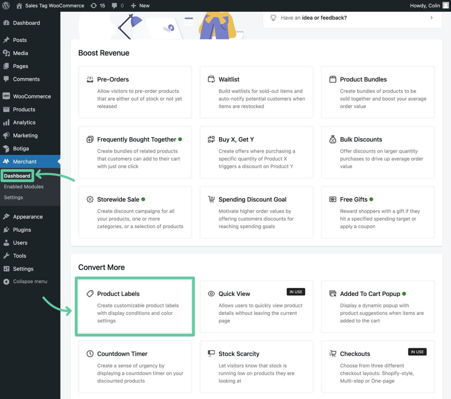 Enable the Product Labels module