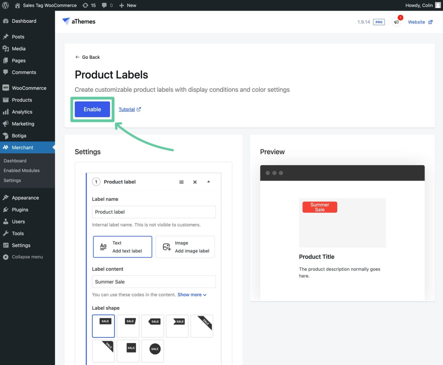 Enable the Product Labels module