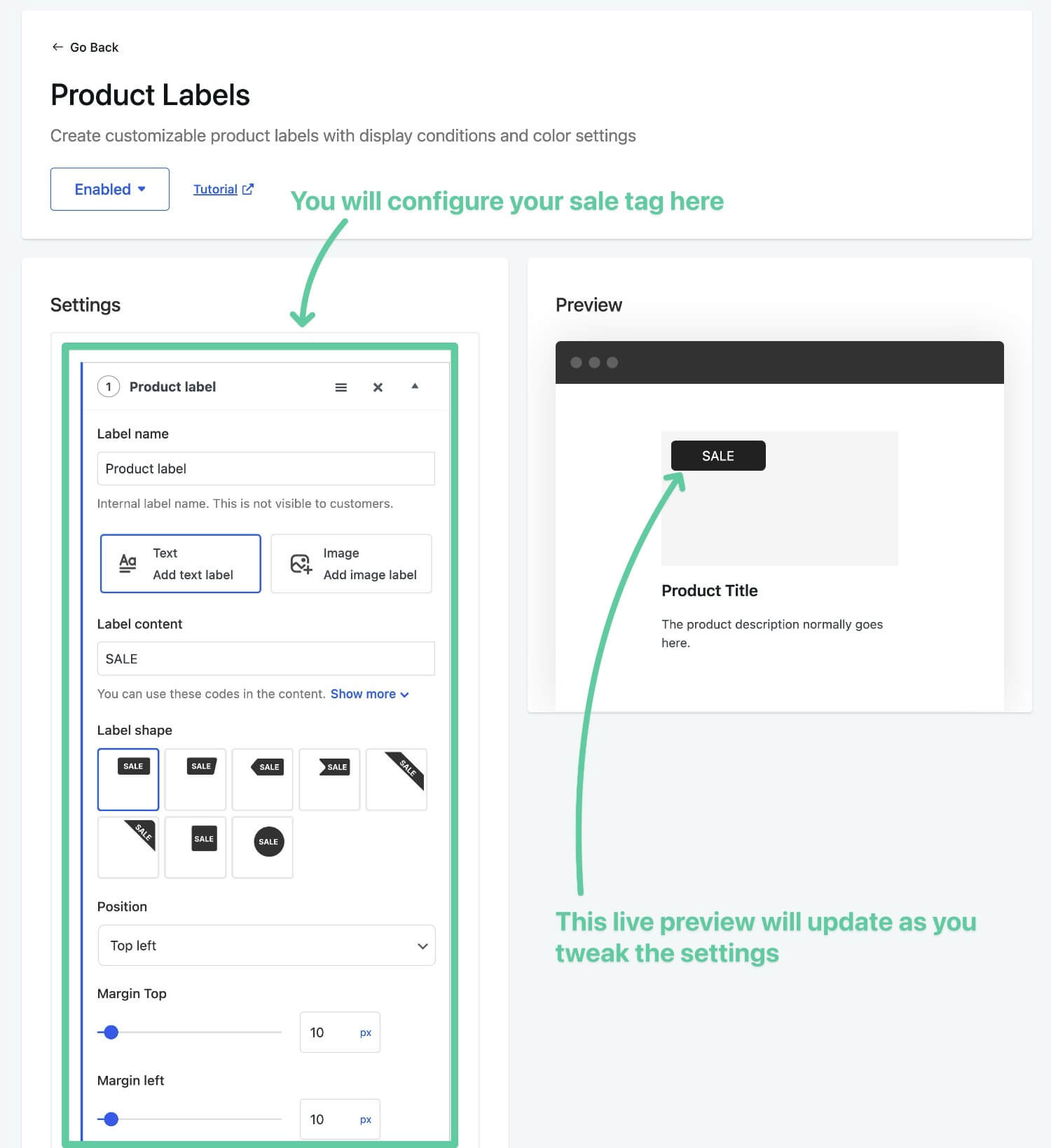 How to configure sale tag