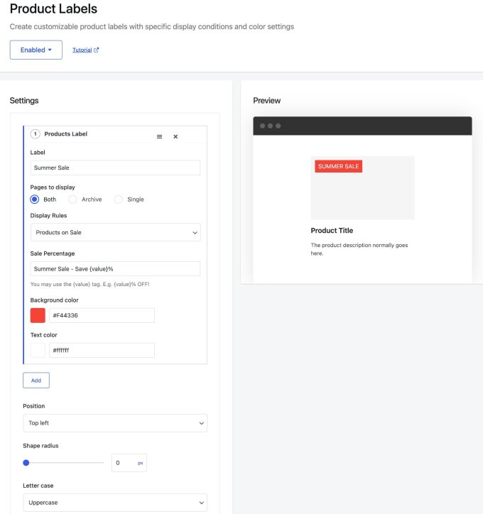 How to configure a product label module