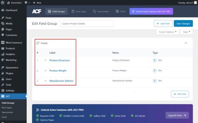 New Advanced Custom Fields options in Botiga Pro