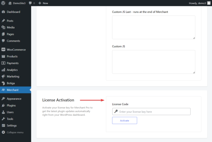 adding merchant plugin license key