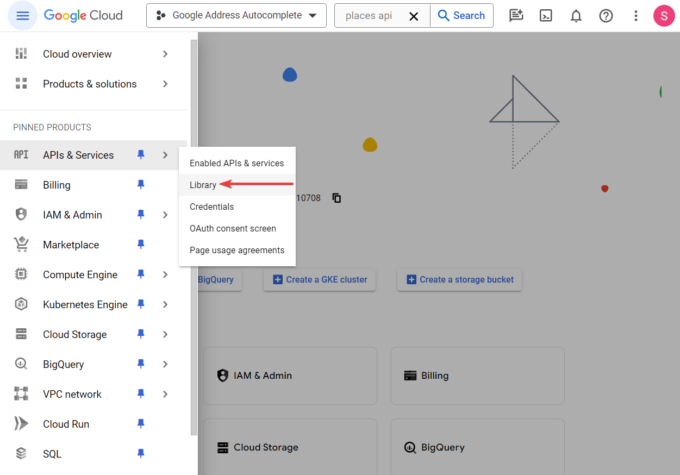 api and services library google cloud console