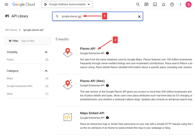 api library google places