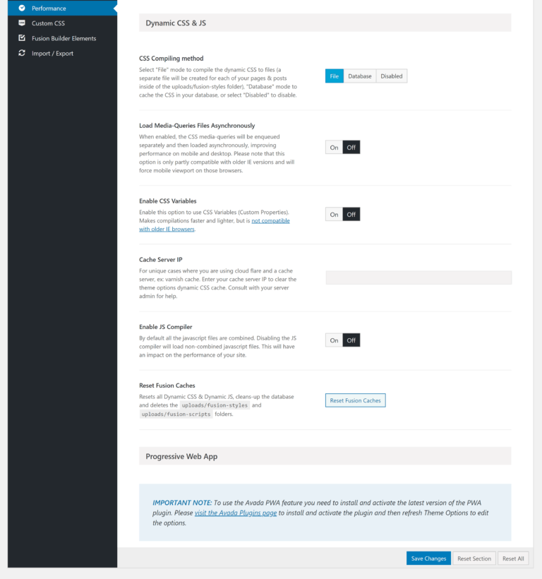 CSS and Javascript Options in Avada