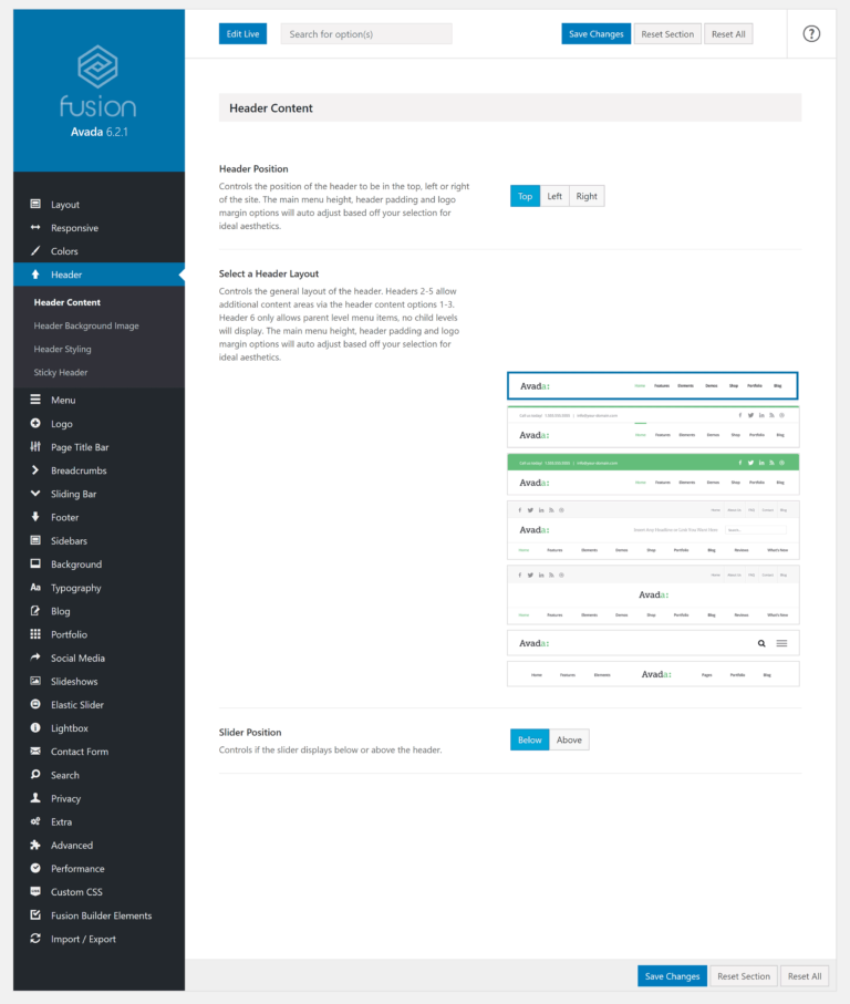 Header Content Options in Avada