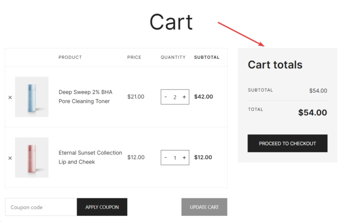 botiga cart page layout