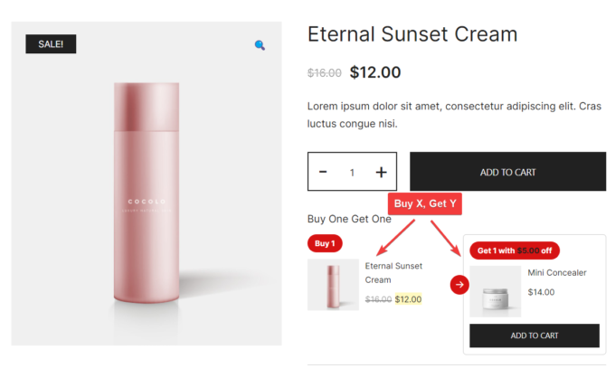 An example of a Buy X Get Y discount on a WooCommerce product page