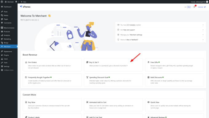 Location of the Buy X, Get Y module in the Merchant dashboard