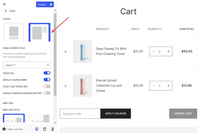 cart page layout change botiga