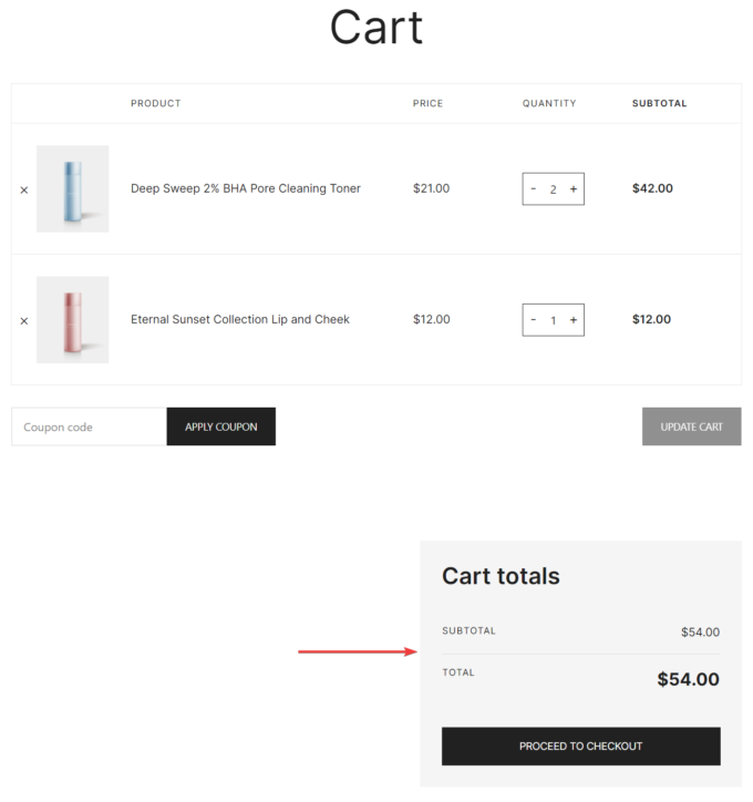 default woocommerce cart page