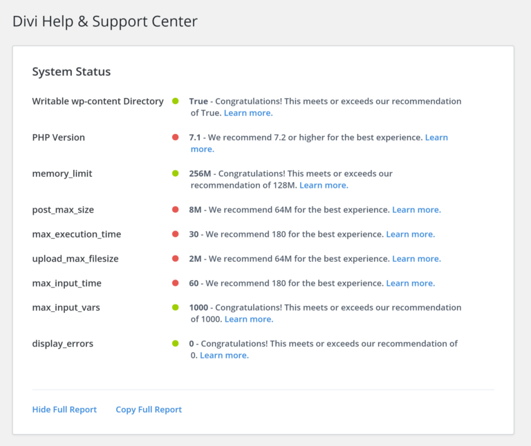 Divi Support Centre - System Status