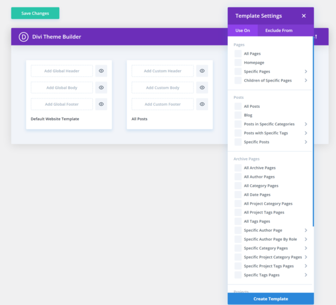 Divi theme builder interface