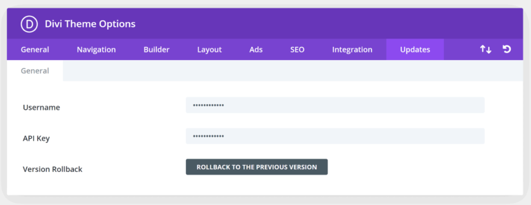 Divi Updates Page