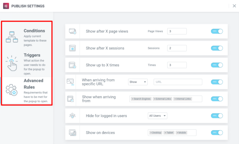 Elementor Pro trigger rules