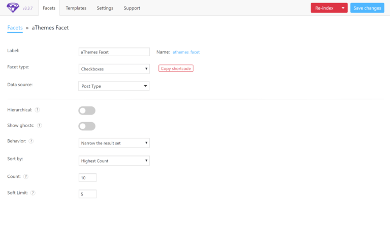 FacetWP settings