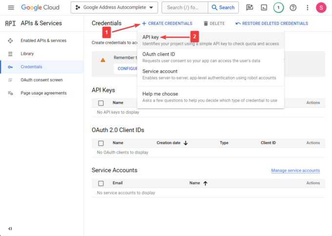 google cloud api create credentials