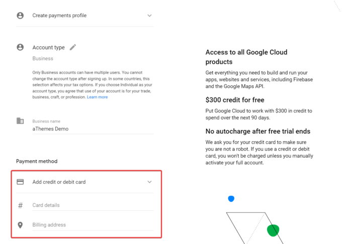 google console payment method