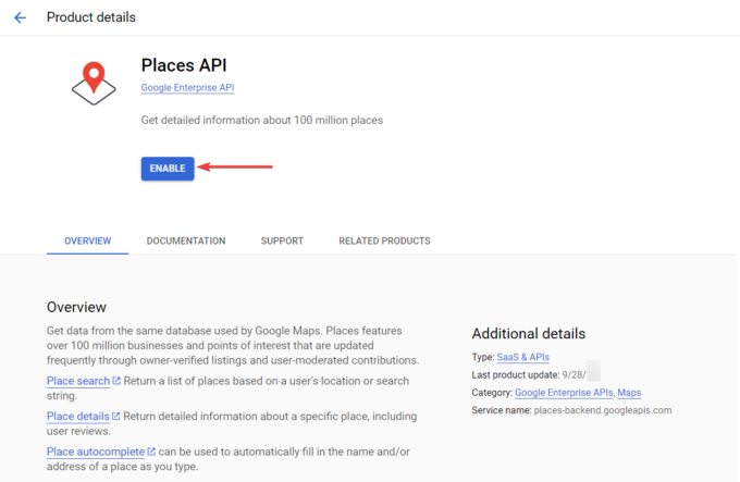 google places api enable