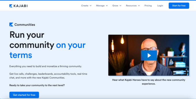 Kajabi's student engagement features, a screenshot of the features' landing page