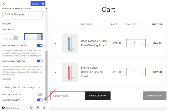 increase mini cart quantity botiga