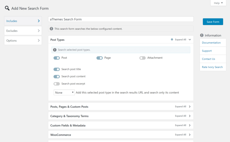 Ivory Search settings