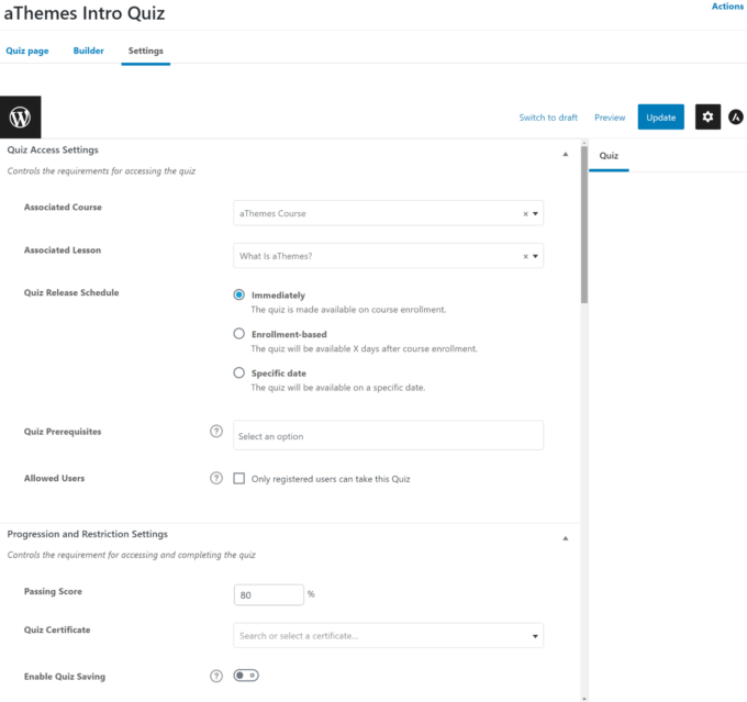 LearnDash quiz settings review