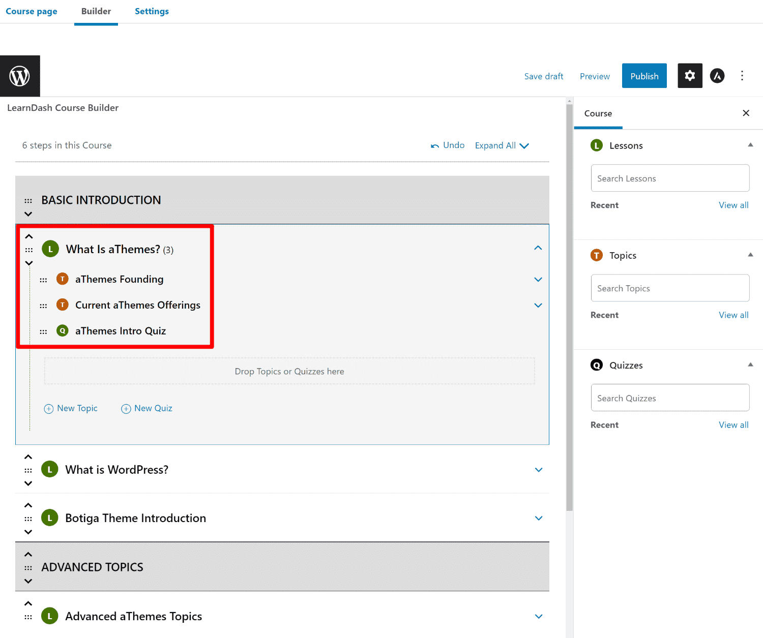 Setting up course structure in LearnDash