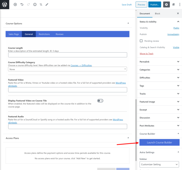 LifterLMS course settings