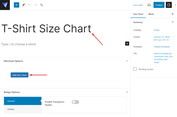 merchant clothes size chart