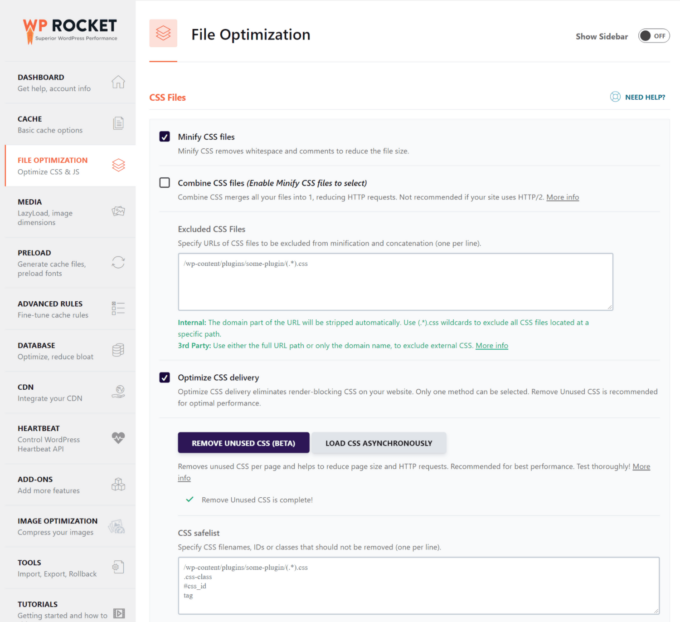 CSS optimization settings